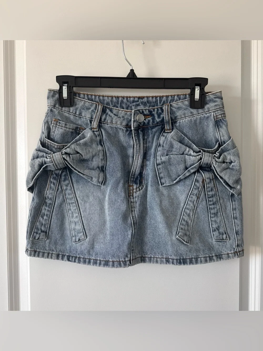 ME Makeover Essentials Faded Blue Denim Mini Skirt with Side Bows